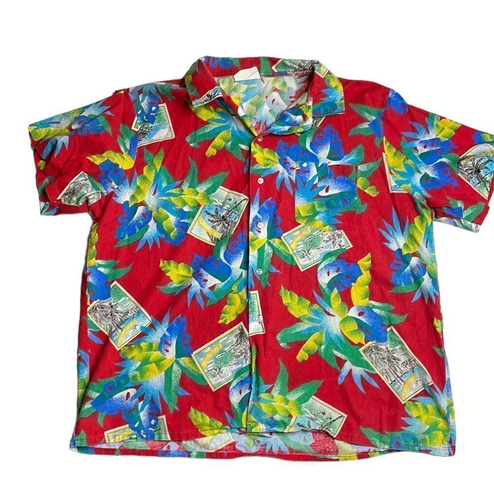 70s Vintage Surfboards of California by JMS red aloha Hawaiian shirt XL